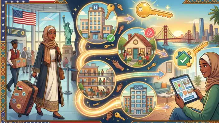 كيف أجد سكن مؤقت عند الوصول إلى أمريكا 2026؟ دليل شامل من المطار إلى السكن الآمن