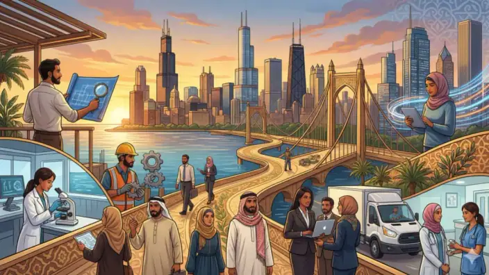 العمل في ولاية إلينوي 2026: دليل شامل للوظائف والرواتب وفرص المهاجرين